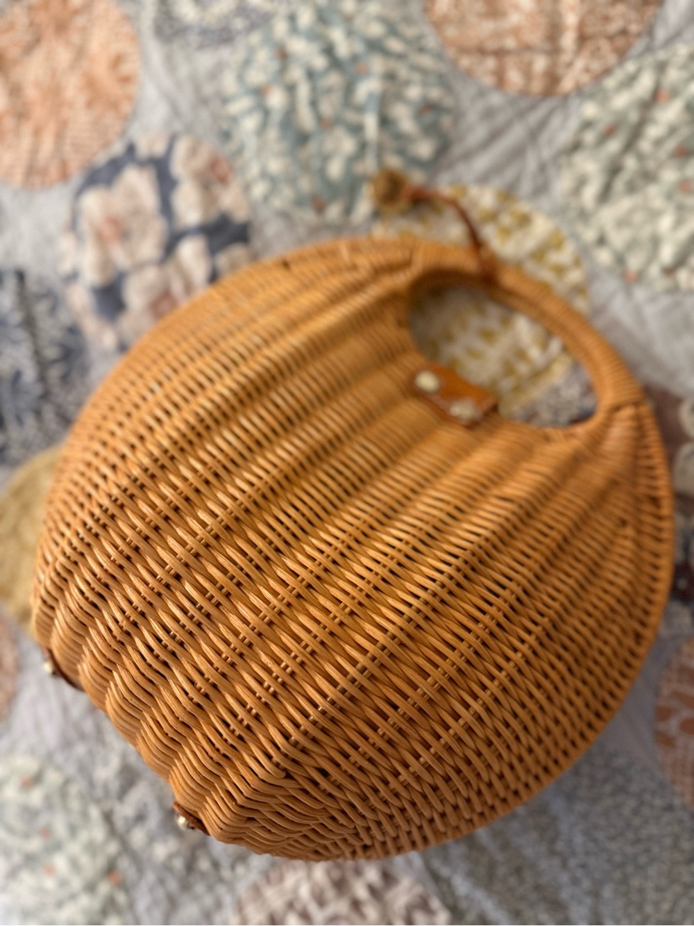 J. McLaughlin Woven Rattan bag with Tan Leather Trim - Picture 3 of 5